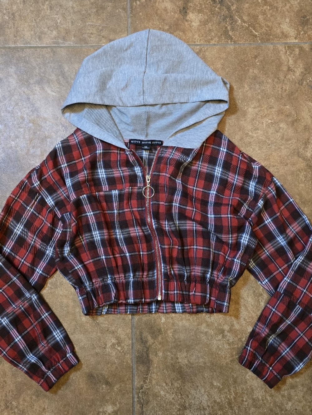 Red Plaid Cropped | HYFVE | Hooded Zip Up